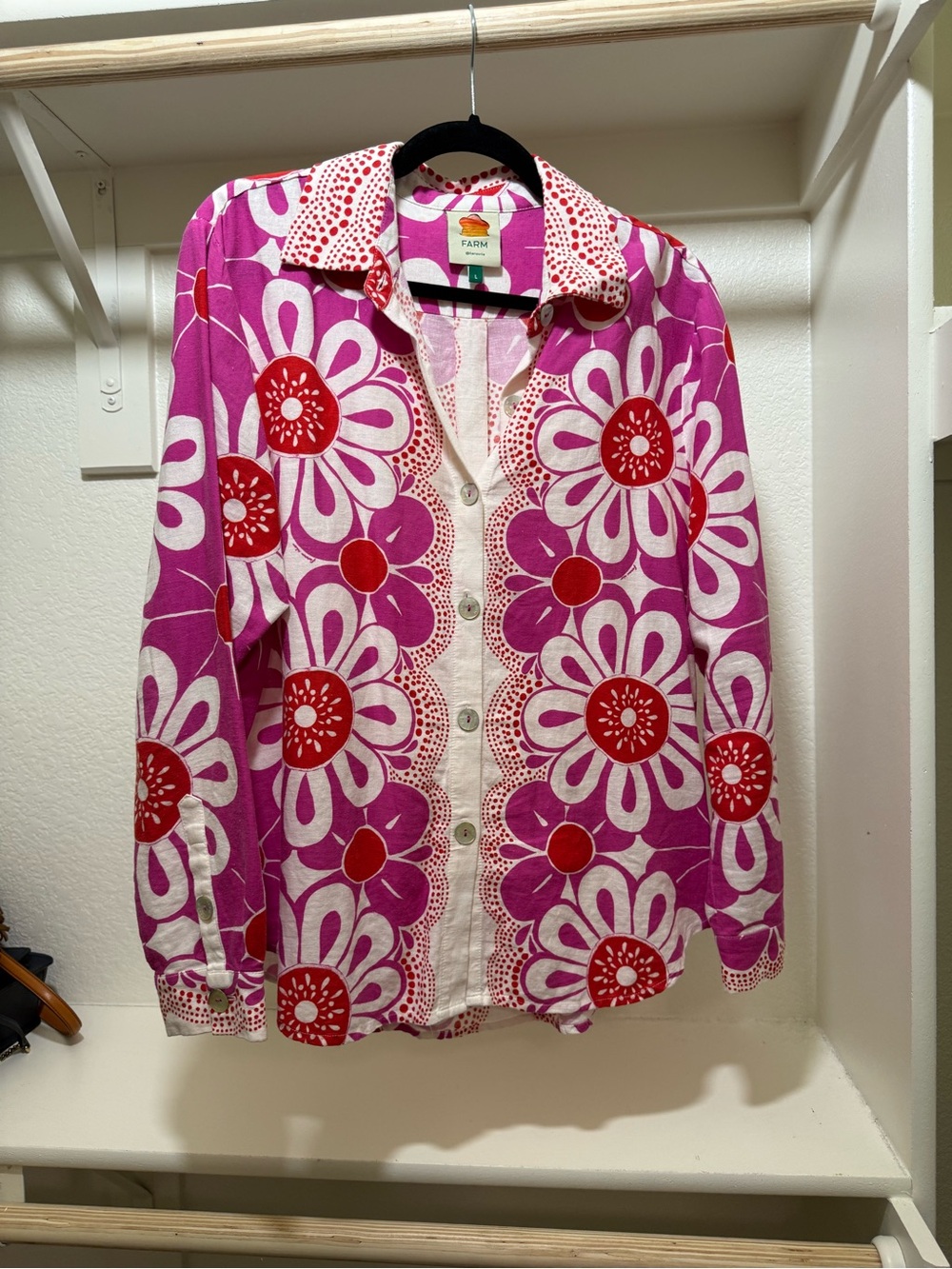 FARM Rio Pink and Red Floral Button-Down Shirt